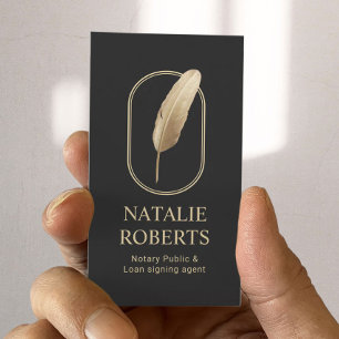 Notary Loan Signing Agent Modern Gold Quill Logo Business Card