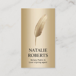 Notary Loan Signing Agent Modern Gold Quill Pen Business Card