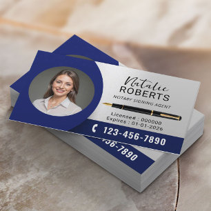 Notary & Loan Signing Agent Modern Navy Blue Photo Business Card
