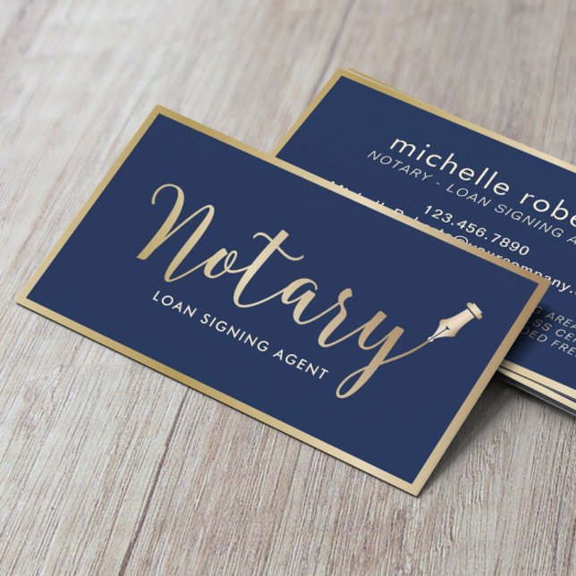 Notary Loan Signing Agent Modern Navy & Gold Business Card (Creator Uploaded)