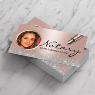 Notary Loan Signing Agent Modern Rose Gold Photo Business Card