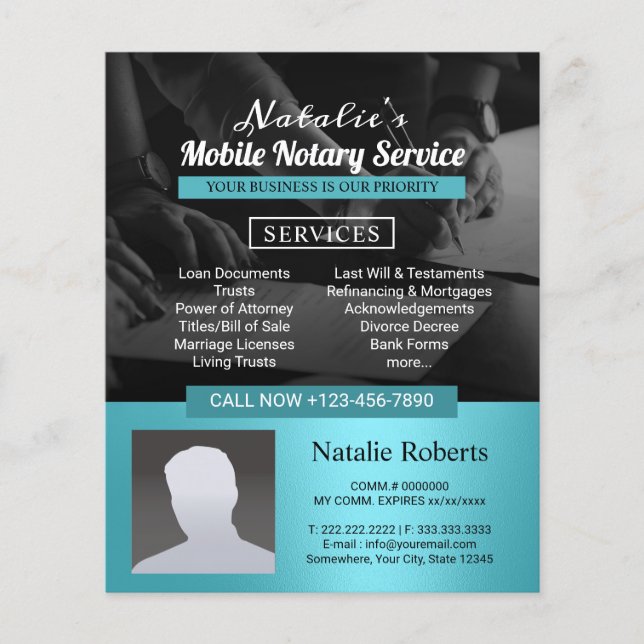 Notary Loan Signing Agent Modern Teal Photo Flyer (Front)