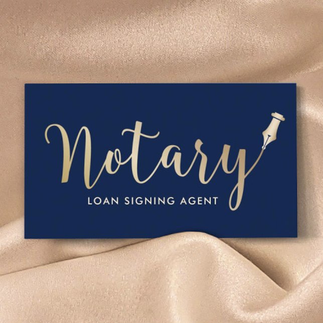 Notary Loan Signing Agent Navy Blue & Gold  Business Card (Creator Uploaded)