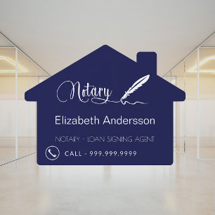 Notary loan signing agent navy blue house garden sign