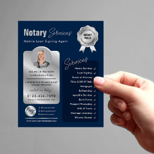 Notary Loan Signing Agent Navy & Silver Logo Photo Flyer