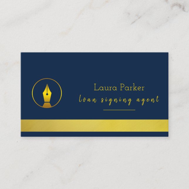 Notary Loan Signing Agent Nib Gold Business Card (Front)