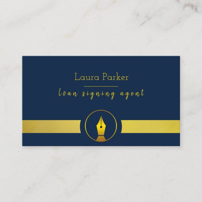 Notary Loan Signing Agent Nib Gold Writer Author Business Card (Front)