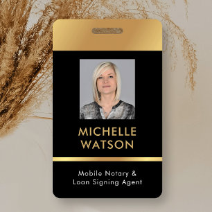 Notary Loan Signing Agent Photo ID Black & Gold ID Badge