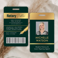 Notary Loan Signing Agent Photo ID Green & Gold