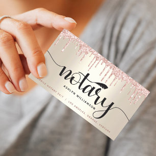 Notary Loan Signing Agent Pink Glitter Script Gold Business Card