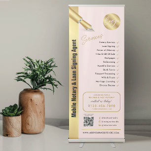 Notary Loan Signing Agent Pink & Gold Trade Show Retractable Banner