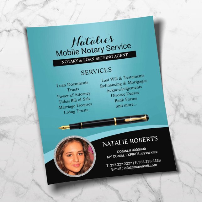Notary Loan Signing Agent Professional Teal Photo Flyer (Creator Uploaded)