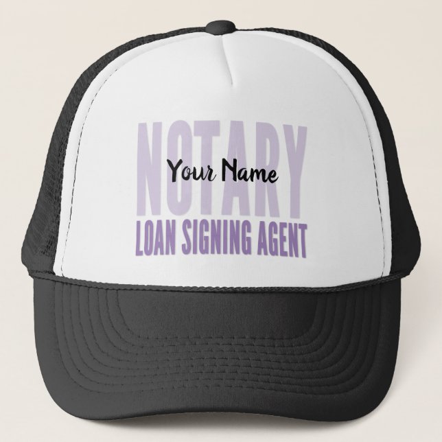 Notary Loan Signing Agent Purple Font Customised Trucker Hat (Front)