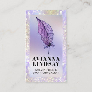 Notary Loan Signing Agent Purple Glitter Business Card
