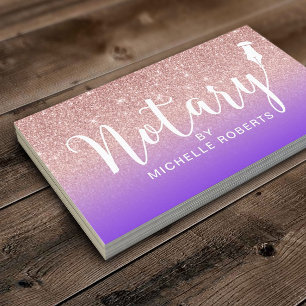 Notary Loan Signing Agent Purple & Rose Gold Business Card