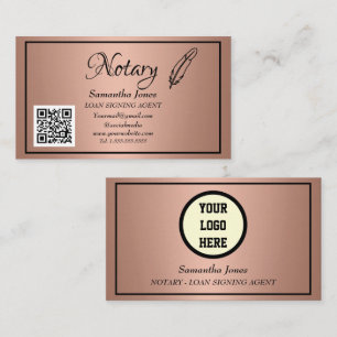 Notary Loan Signing Agent QR Code Rose Gold Business Card