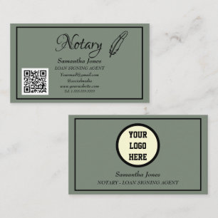 Notary Loan Signing Agent QR Code Sage Green Business Card