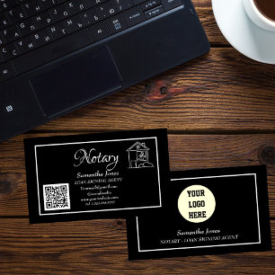 Notary Loan Signing Agent QR Code Scannable Black Business Card