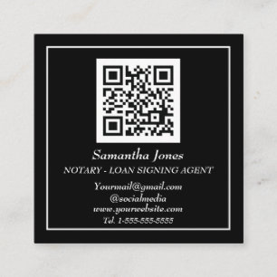 Notary Loan Signing Agent QR Code Scannable Black Square Business Card