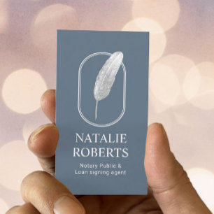 Notary Loan Signing Agent Quill Logo Dusty Blue Business Card