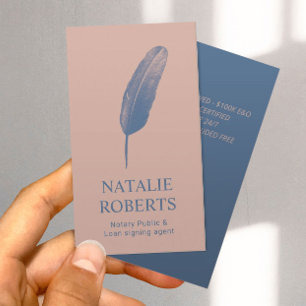 Notary Loan Signing Agent Quill Pen Dusty Rose Business Card
