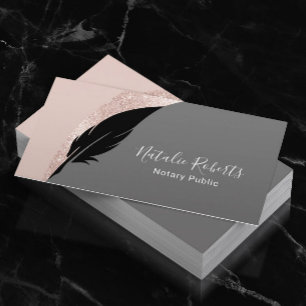 Notary Loan Signing Agent Quill Pen Rose Gold  Business Card