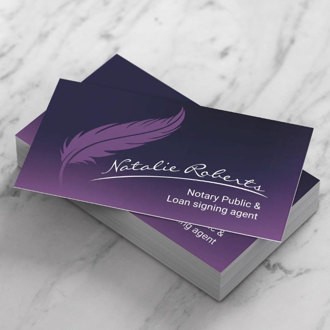 Notary Loan Signing Agent Quill Signature Purple Business Card (Creator Uploaded)