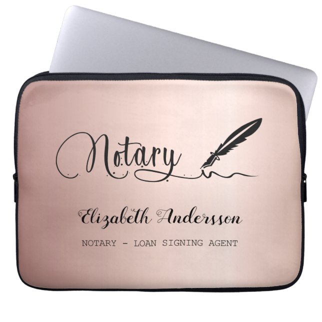 Notary loan signing agent rose gold black laptop sleeve (Front)
