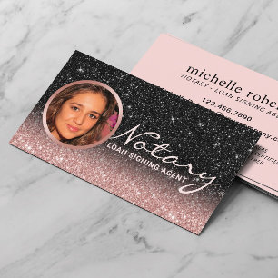 Notary Loan Signing Agent Rose Gold & Black Photo Business Card