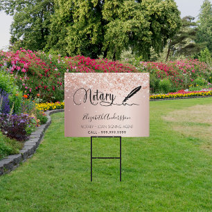 Notary loan signing agent rose gold blush garden sign