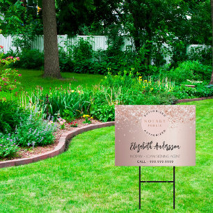Notary loan signing agent rose gold blush garden sign