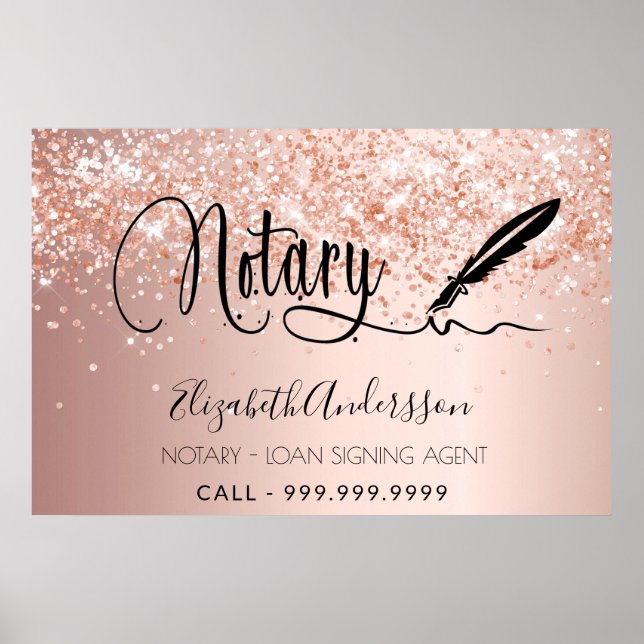 Notary loan signing agent rose gold blush poster (Front)