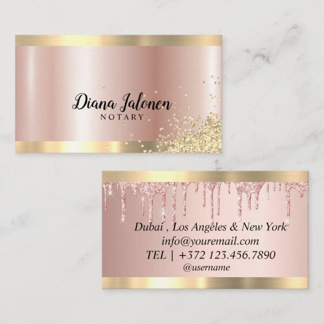 Notary Loan Signing Agent Rose Gold Border Marble  Business Card (Front/Back)