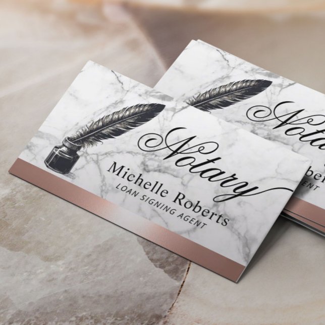 Notary Loan Signing Agent Rose Gold Border QR code Business Card (Creator Uploaded)
