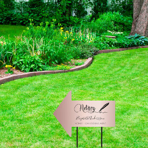 Notary loan signing agent rose gold elegant arrow garden sign