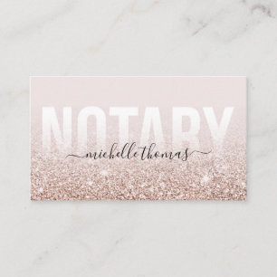 Notary Loan Signing Agent Rose Gold Glitter Business Card