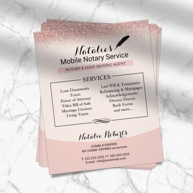 Notary Loan Signing Agent Rose Gold Glitter Flyer (Creator Uploaded)