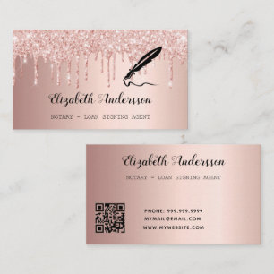 Notary loan signing agent rose gold glitter QR Business Card