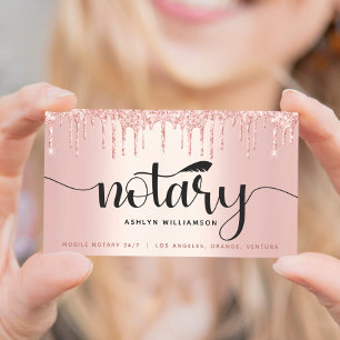 Notary Loan Signing Agent Rose Gold Glitter Script Business Card
