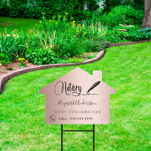 Notary loan signing agent rose gold house garden sign