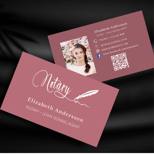 Notary loan signing agent rose gold photo QR code Business Card