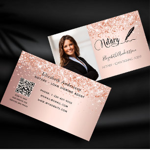 Notary loan signing agent rose gold photo QR code Business Card