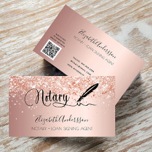Notary loan signing agent rose gold QR code Business Card