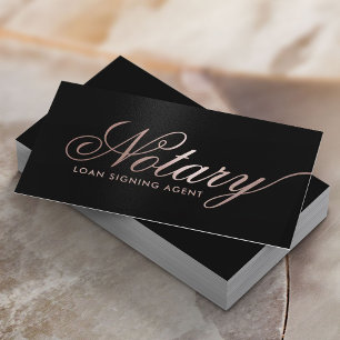 Notary Loan Signing Agent Rose Gold Script Black Business Card