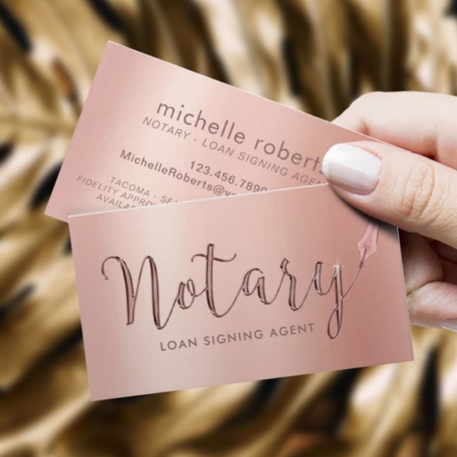 Notary Loan Signing Agent Rose Gold Typography Business Card (Creator Uploaded)