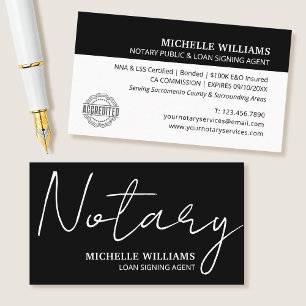 Notary Loan Signing Agent Script Logo Black Business Card