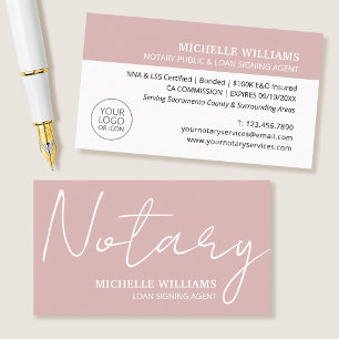 Notary Loan Signing Agent Script Logo Dusty Pink Business Card