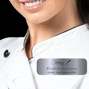 Notary loan signing agent silver script name tag