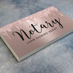Notary Loan Signing Agent Trendy Rose Gold Drips Business Card