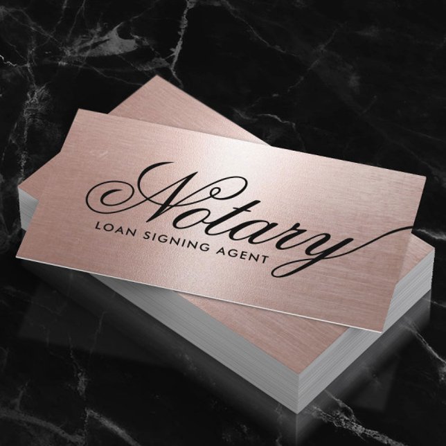 Notary Loan Signing Agent Typography Rose Gold Business Card (Creator Uploaded)